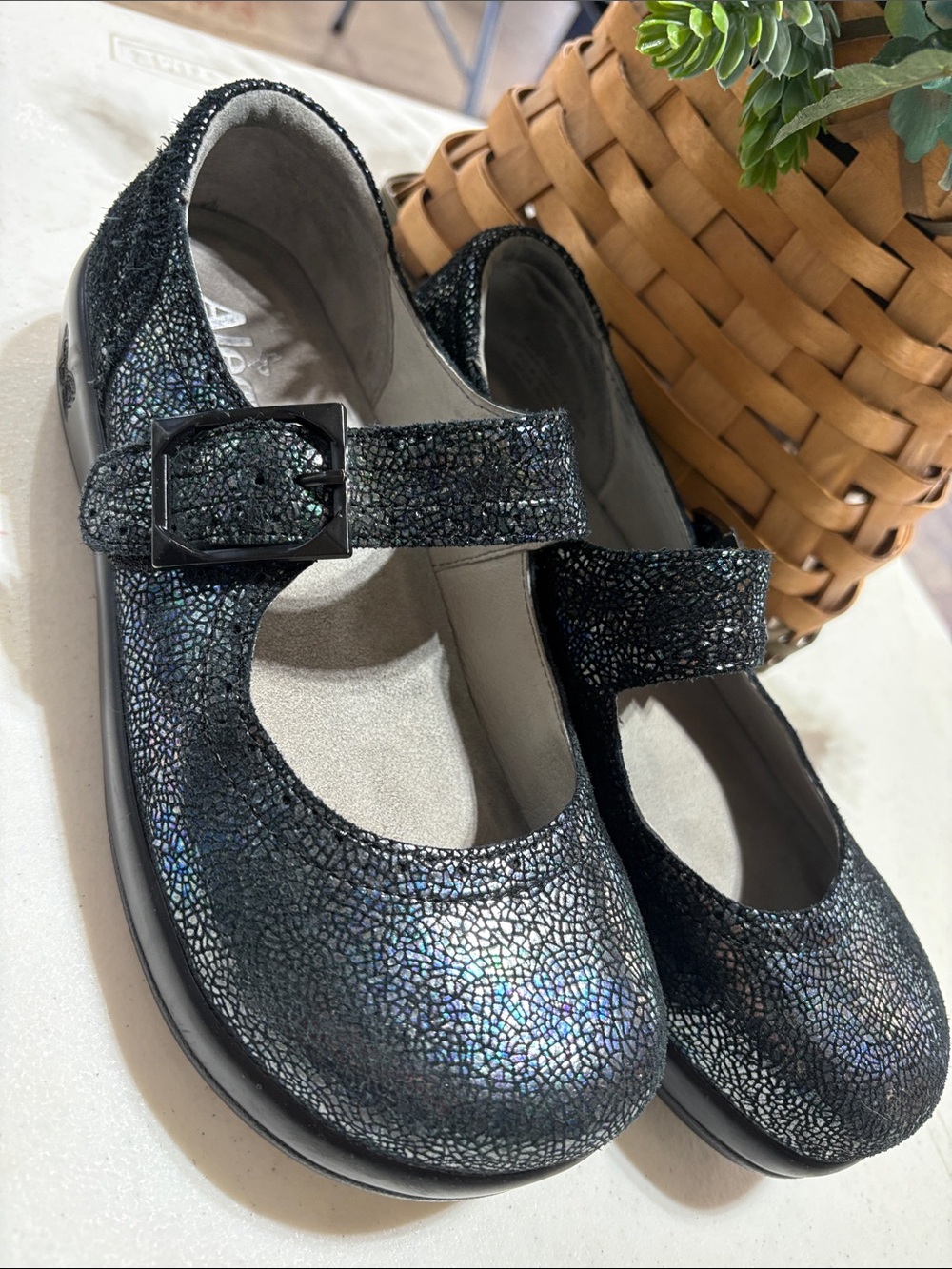 Alegria Black Iridescent Mary Jane Flats